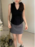 Sleeveless V-neckline Lace Trim Back Tie Blouse